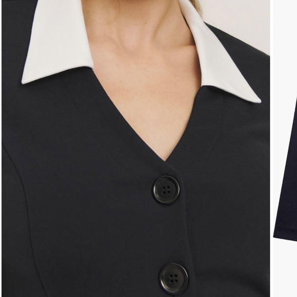 NWT REFORMATION Pia black top white collar long sleeve cropped size medium. - Picture 6 of 12